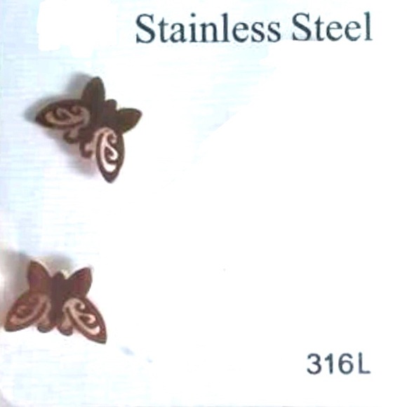 “Curlicue Butterfly” Coil Spiral Swirl Loop Twist Scroll Ringlet Mini Steel Stud - Picture 7 of 7
